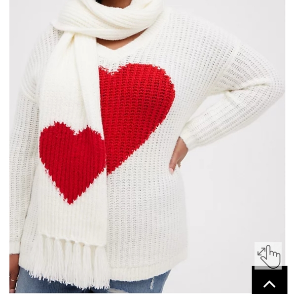 TORRID KNIT SCARF - HEARTS IVORY NWT - Picture 2 of 4